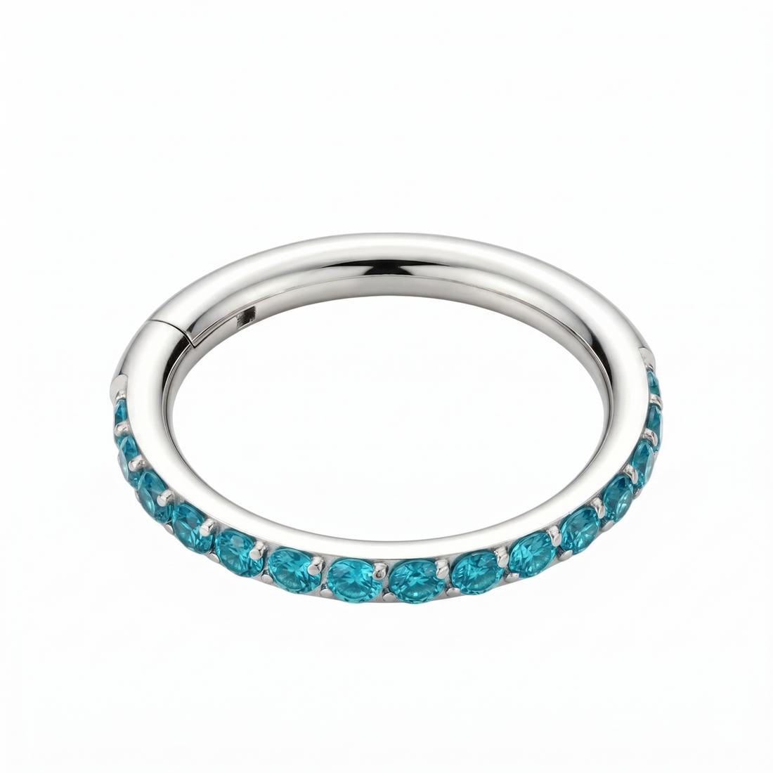 Anello clicker Bright Clicker Ring in titanio, gioiello piercing con fila di brillantini (Bianco, Aurora Boreale, Azzurro).