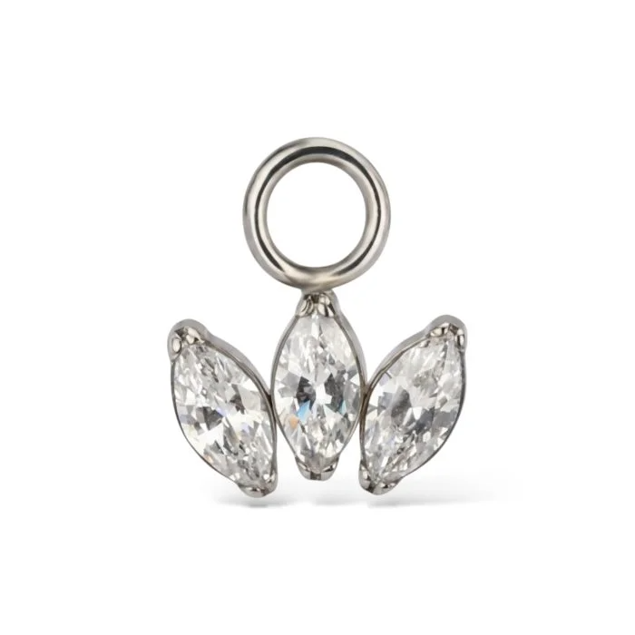 Charm pendente "Marquise Charm" in titanio con cristallo a taglio marquise/navette. Gioiello per abbellire cerchietti/anelli da piercing. Stile elegante e allungato.