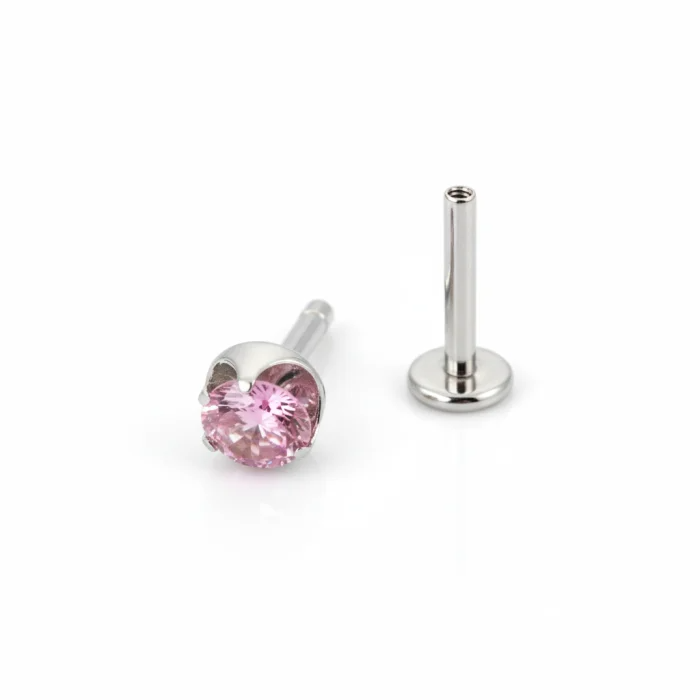 Set Piercing Monogemma Crystal Threadless titanio, disponibile in Rosa e Bianco nelle misure 3mm e 4mm