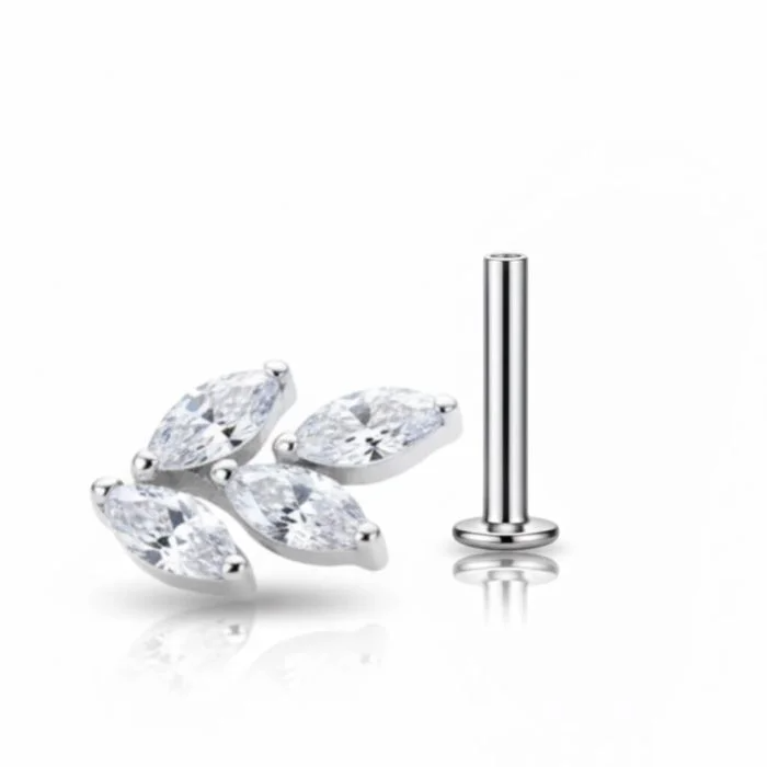 Gioiello Orecchio Titanio con micro zirconi a forma di Foglia, ipoallergenico e brillante