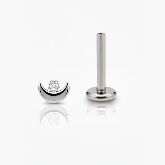 Gioiello Piercing Orecchio Titanio Threadless Luna decorata con micro zircone (Dot)