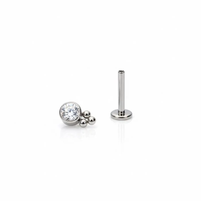 Gioiello Piercing Titanio con Brilliant Drop e tre palline lucide, ipoallergenico
