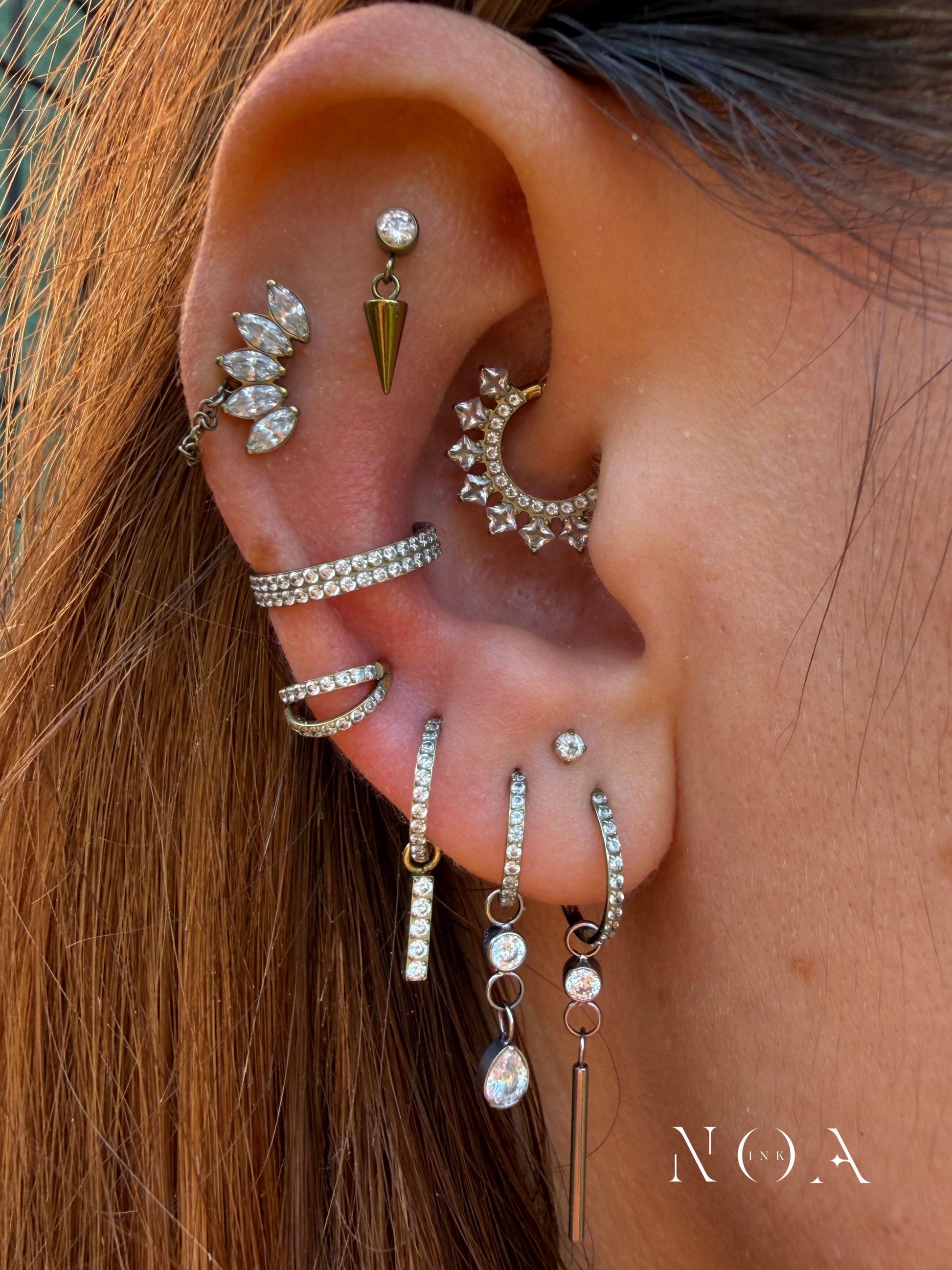 piercing titanio pendente barra zircone dritto anallergico orecchio