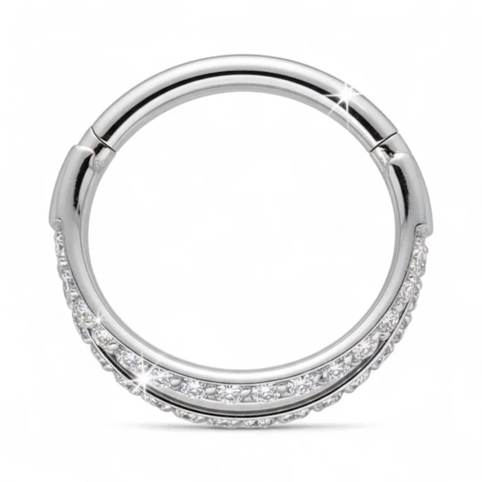 Cerchio Clicker Double Queen in titanio, anello a doppia fascia con zirconi brillanti