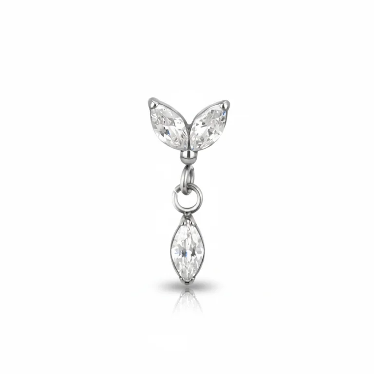 Piercing a Foglie Scintillanti (Foliage Drop) in titanio con micro zirconi, ipoallergenico