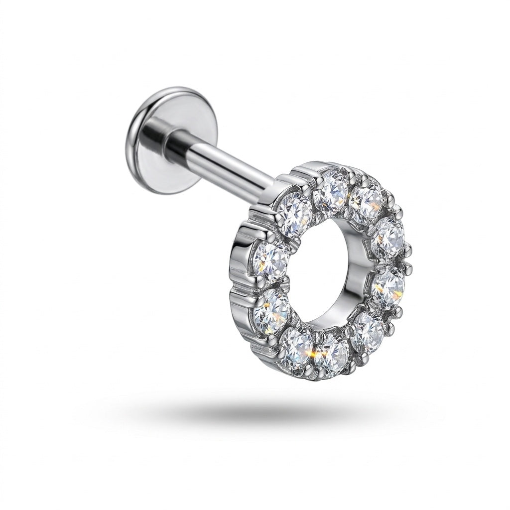 Piercing Labret Halo in titanio con Cerchio Pavé di Zirconi