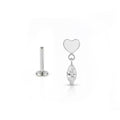 Piercing titanio Heart Drop cuore e goccia con brillantino, gioiello pendente anallergico.