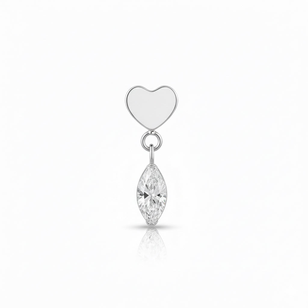 Piercing titanio Heart Drop cuore e goccia con brillantino, gioiello pendente anallergico.