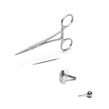 Kit SOS professionale completo per piercing: Labret Threadless, Taper, dischetti silicone anti-bump e pinze professionali
