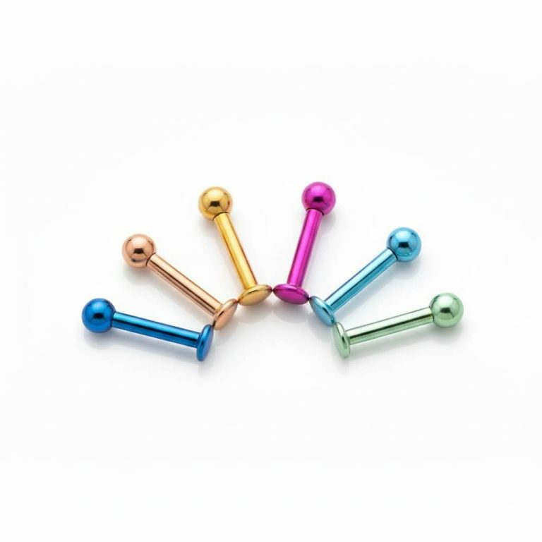Barra labret in titanio di grado implantare, con filettatura interna. Ideale per la personalizzazione tramite anodizzazione in diversi colori. Gioiello base professionale