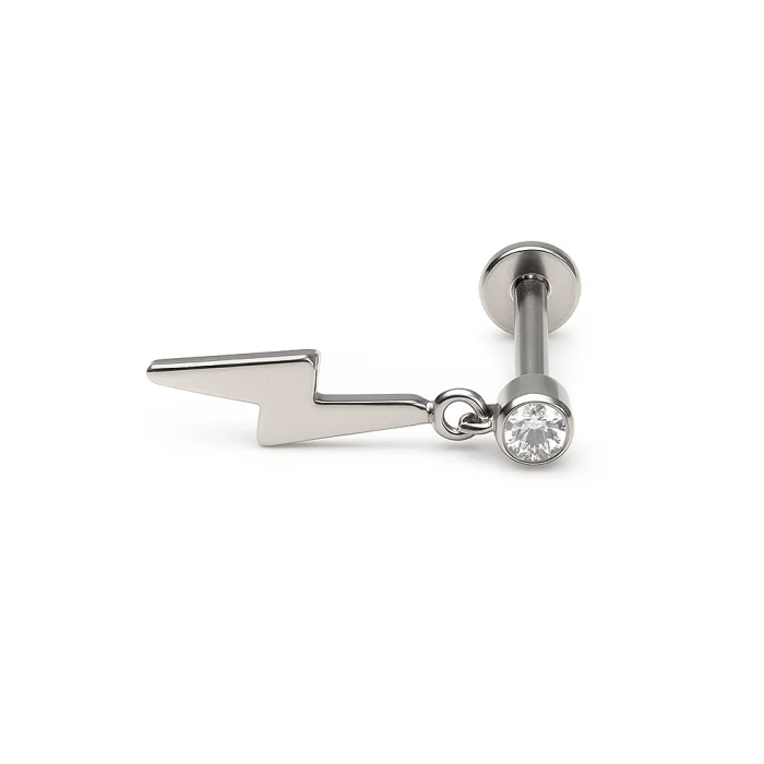 Gioiello Piercing Titanio con punto luce e Charms a Fulmine pendente, stile audace
