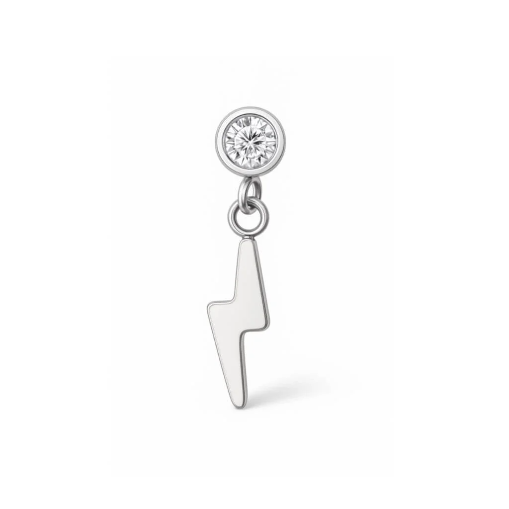 Gioiello Piercing Titanio con punto luce e Charms a Fulmine pendente, stile audace