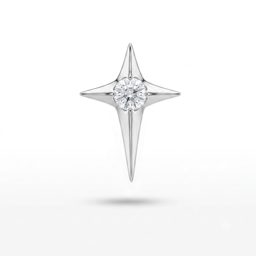 Terminale Little Star in titanio ASTM F136 con zircone brillante. Design minimal e dimensioni ridotte, perfetto per lobo, helix, flat, trago, conch e forward helix. Ipoallergenico e versatile.