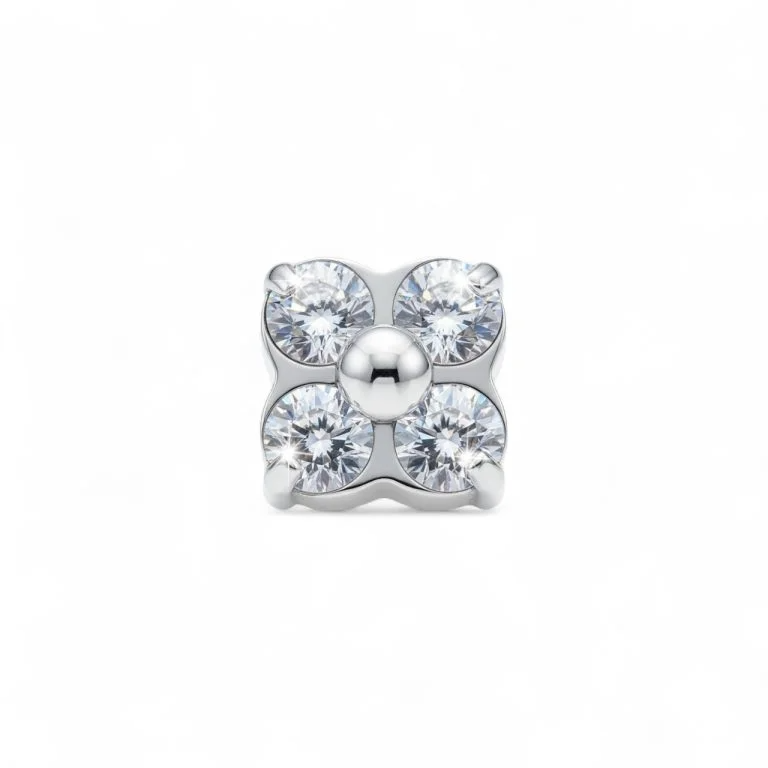 Piercing a forma di Fiore (Lucky Flower) in titanio, petali scintillanti