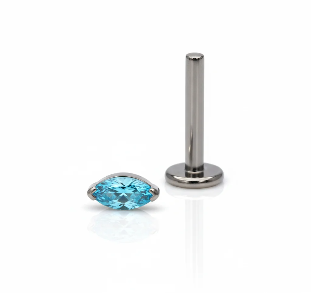 Piercing Threadless Mini Goccia Azzurra in titanio