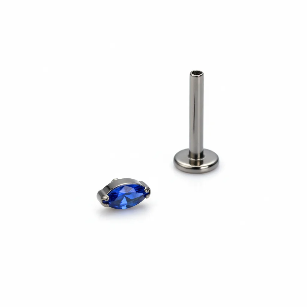 Piercing Mini Goccia Threadless in titanio anodizzato colore Blu Zaffiro