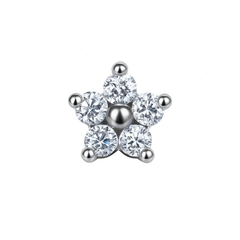 Gioiello Orecchio Titanio con Mini Fiore e zircone centrale, design botanico discreto