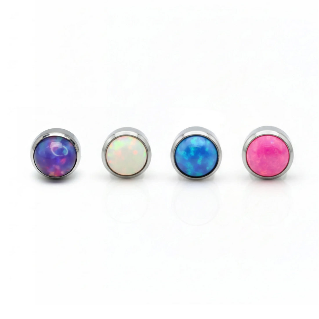 Collezione piercing titanio Opal Dot (Punto Opale) in colori assortiti: blu, bianco, rosa e viola