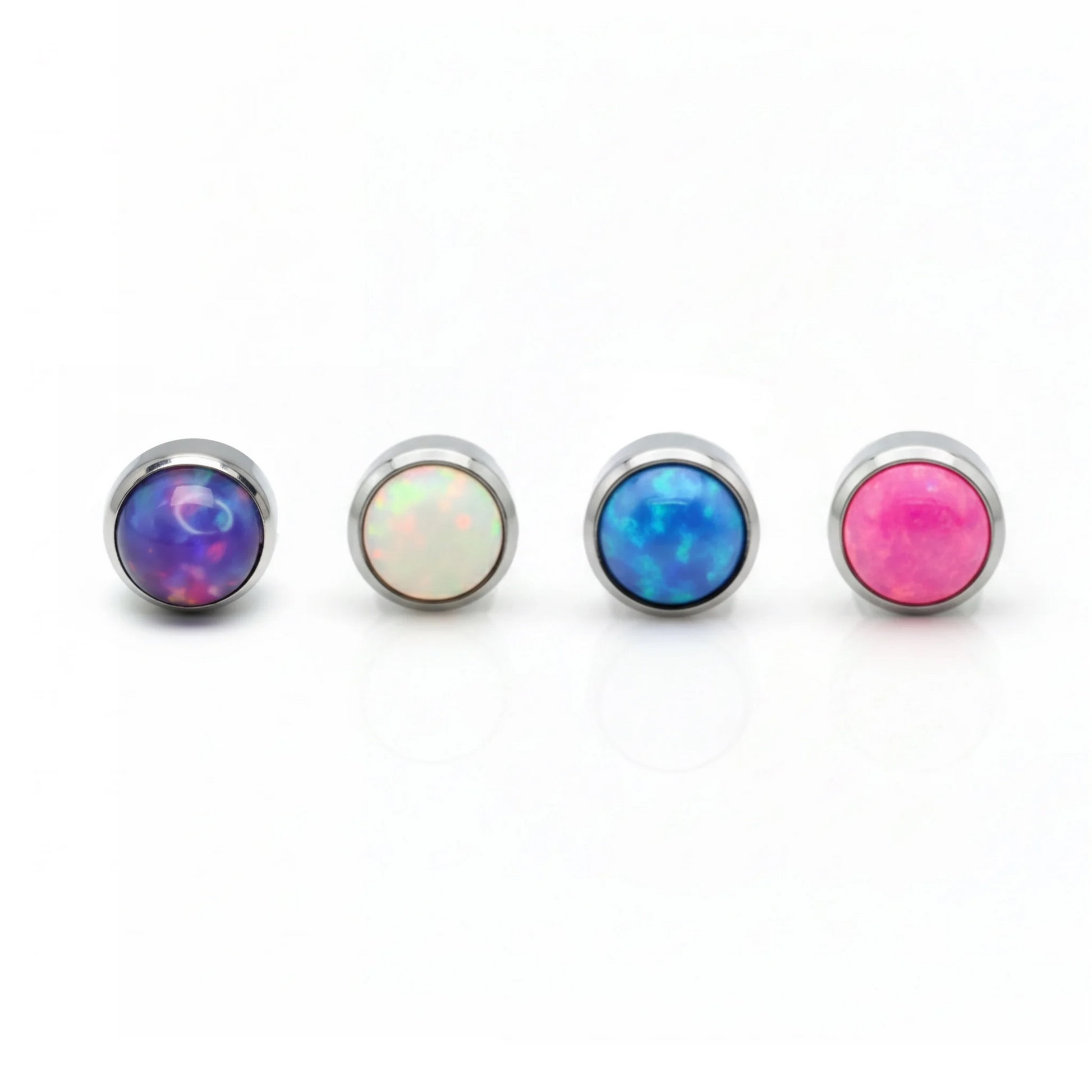 Collezione piercing titanio Opal Dot (Punto Opale) in colori assortiti: blu, bianco, rosa e viola