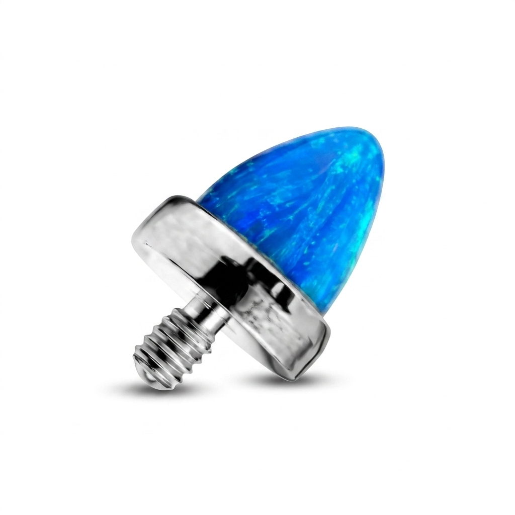 Terminale dal design originale e luminoso, impreziosito da una pietra sintetica effetto opale dalla forma affusolata che cattura la luce con splendidi riflessi cangianti