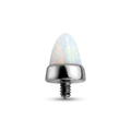 Terminale dal design originale e luminoso, impreziosito da una pietra sintetica effetto opale dalla forma affusolata che cattura la luce con splendidi riflessi cangianti