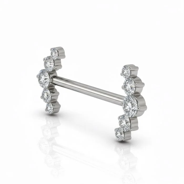 Piercing Nipple Titanio Bilanciere con Power Cluster di Zirconi, gioiello impattante e brillante
