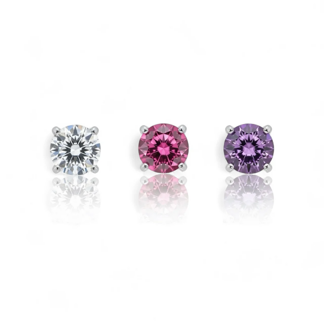 Collezione piercing titanio con grandi Zirconi (Shiny Big Zircon) colorati: bianco, viola e rosa
