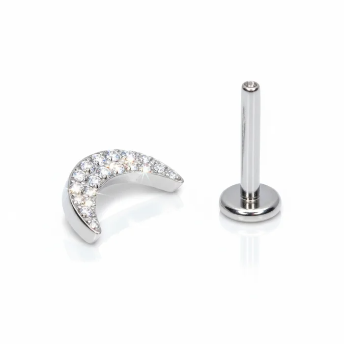 Gioiello Piercing Orecchio Titanio Luna ricoperta di Zirconi (Shiny Moon), effetto pave'