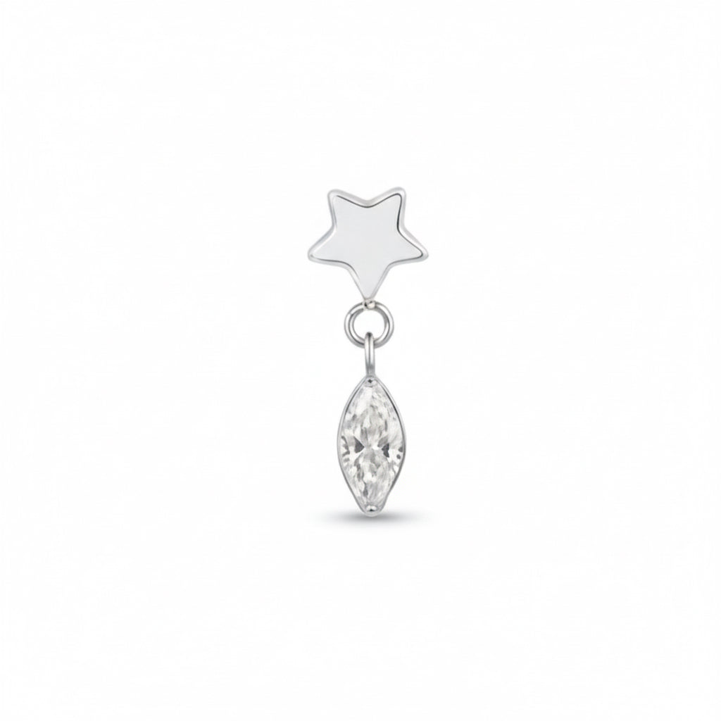 Piercing titanio Star Drop a stella e goccia con brillantino, gioiello pendente ipoallergenico.