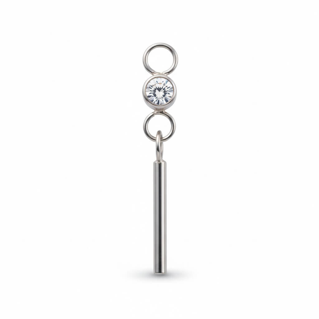 piercing titanio pendente barra zircone dritto anallergico orecchio