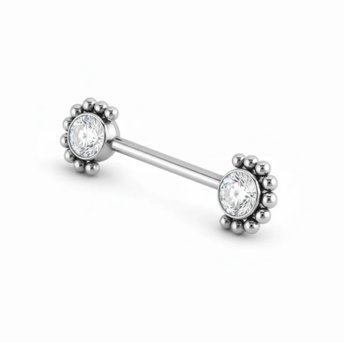 Gioiello Nipple Barbell Titanio con decorazione a Raggi Luminosi (Sunny), piercing per capezzolo