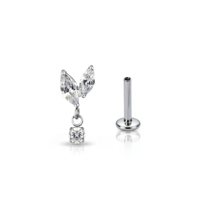 Gioiello Orecchio Titanio con gemma a Marquise e goccia pendente, design elegante