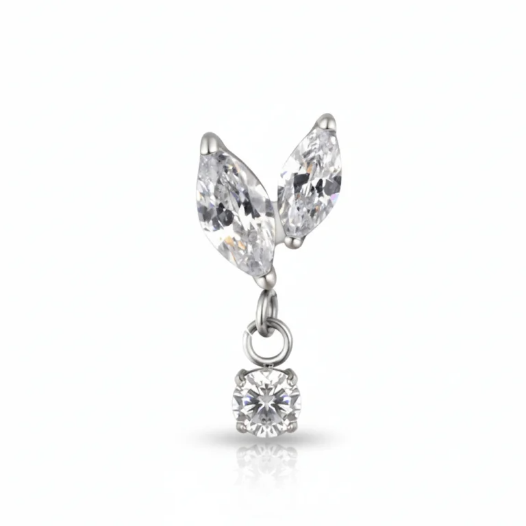 Gioiello Orecchio Titanio con gemma a Marquise e goccia pendente, design elegante