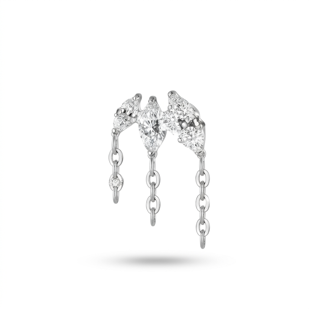 Design con cristalli marquise e catenelle pendenti. Sicuro, leggero e perfetto per Flat e Lobo.