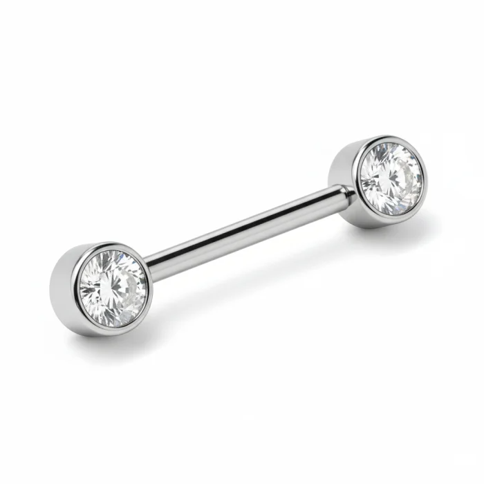 Piercing Nipple Bilanciere Titanio con due Punti Brillanti (White Dot) Threadless, ipoallergenico