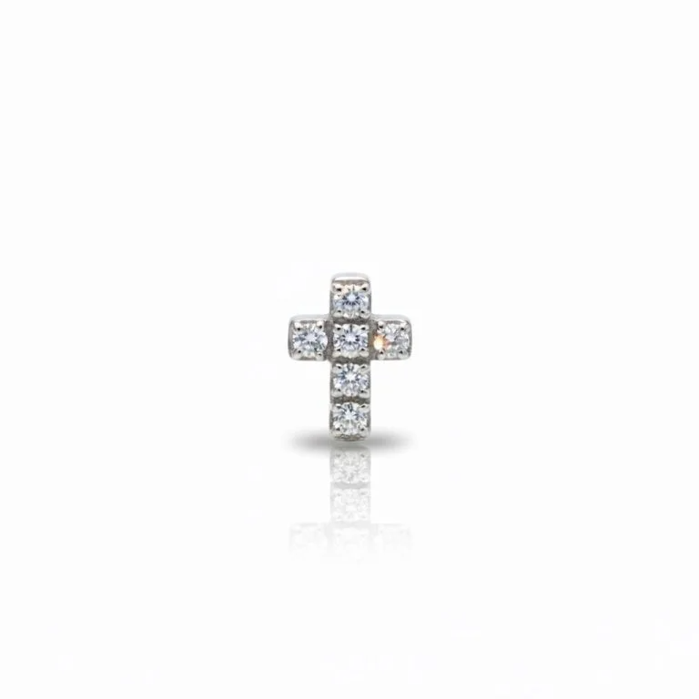 Piercing a croce Bling Cross con micro-gemme incastonate (pavé), realizzato in titanio di grado implantare ASTM F136.
