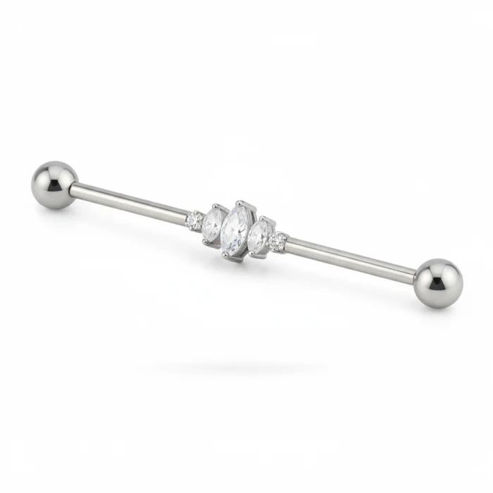 Bright industrial piercing in titanio lucido e resistente, barra per piercing all’orecchio con finitura brillante, ipoallergenica e dal design moderno, ideale per uno stile audace e luminoso