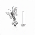 Piercing in titanio ipoallergenico Butterfly Drop, design delicato a farfalla ideale per look femminili e luminosi.