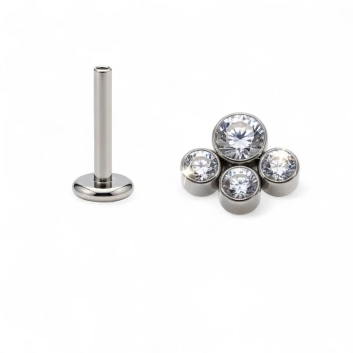 Piercing “Crystal Paw” in titanio lucente con piccoli cristalli a forma di zampa. Perfetto per chi ama gli animali e desidera un tocco di luce discreto ma unico.