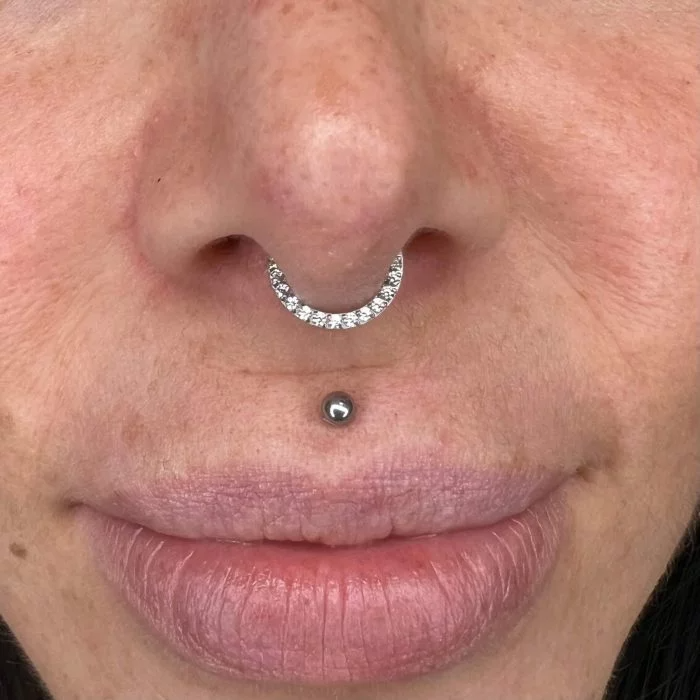 D Shiny Septum in titanio – piercing per setto nasale luminoso e raffinato, ideale per uno stile sobrio e contemporaneo.