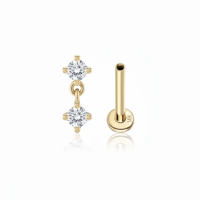 Piercing oro minimal Dot Drop, gioiello elegante in oro 14k con design a punto luminoso, ideale per lobo, trago o helix.