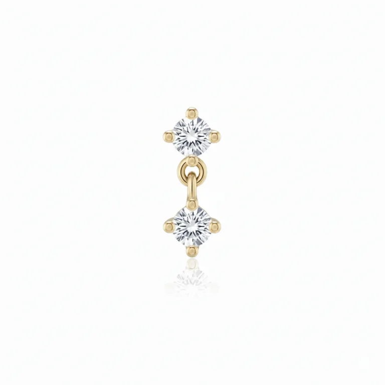 Piercing oro minimal Dot Drop, gioiello elegante in oro 14k con design a punto luminoso, ideale per lobo, trago o helix.