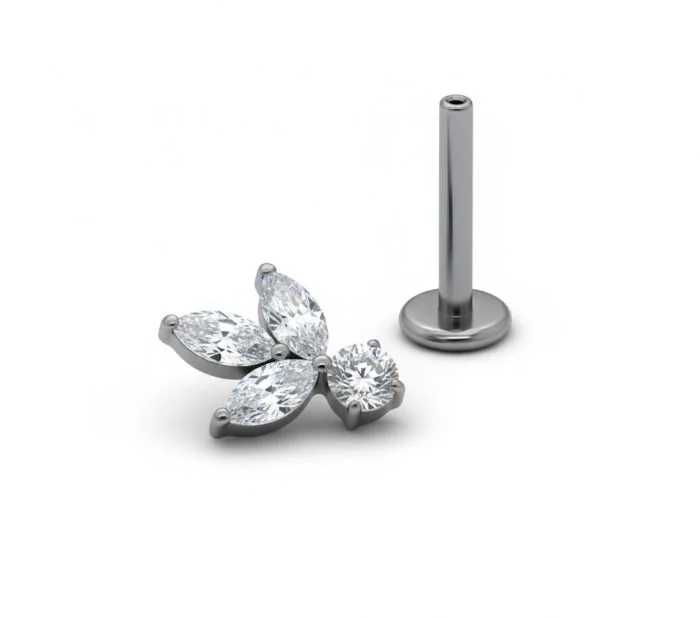 Piercing in titanio con design Dot Marquise, elegante e minimalista