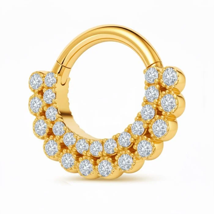 Double Basic Clicker in oro: piercing elegante e versatile con doppio cerchio. Realizzato in oro di alta qualità, ipoallergenico e brillante.