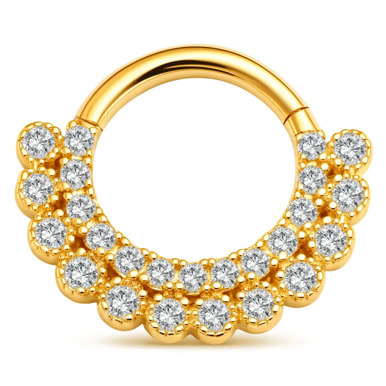 Double Basic Clicker in oro: piercing elegante e versatile con doppio cerchio. Realizzato in oro di alta qualità, ipoallergenico e brillante.
