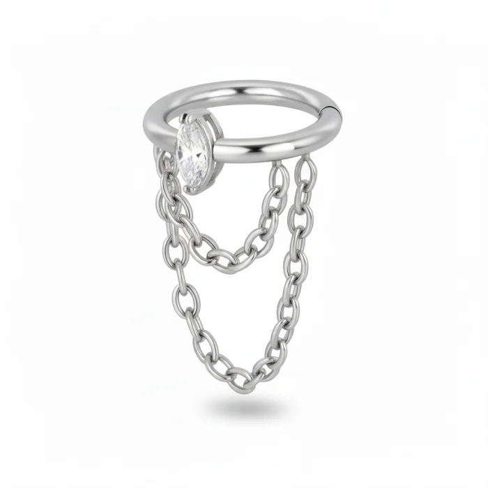 Gioiello piercing in titanio con chiusura clicker e pendente a catena, luminoso e raffinato per helix e lobo