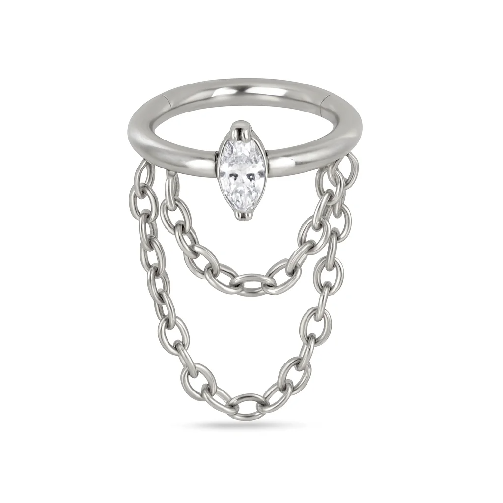 Gioiello piercing in titanio con chiusura clicker e pendente a catena, luminoso e raffinato per helix e lobo