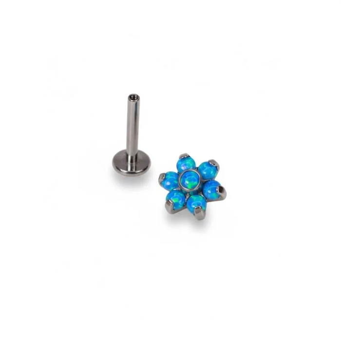 Gioiello piercing Flower Opal Color in titanio chirurgico con fiore di opale multicolore, anallergico e resistente, ideale per piercing helix o conch.