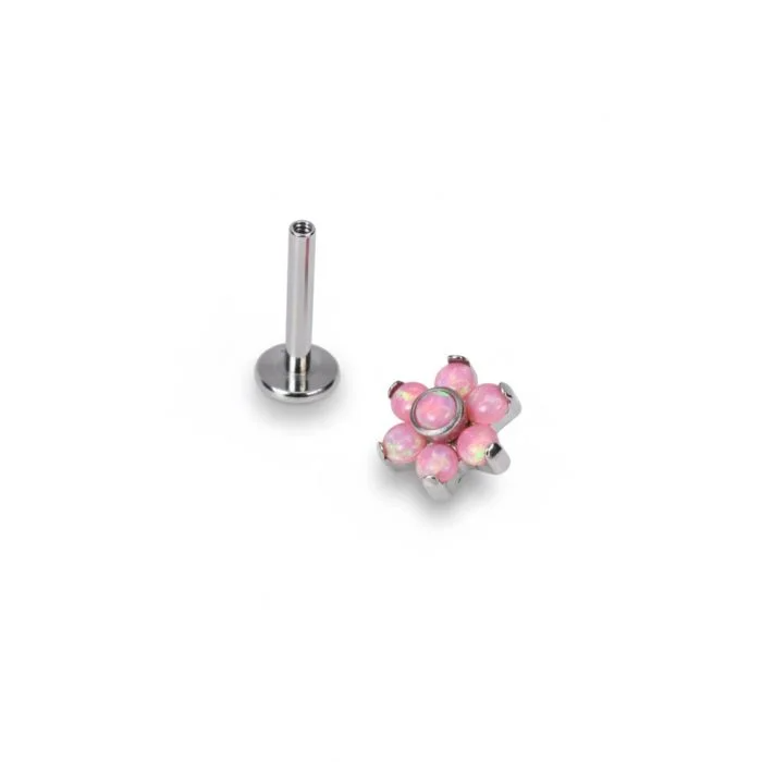 Gioiello piercing Flower Opal Color in titanio chirurgico con fiore di opale multicolore, anallergico e resistente, ideale per piercing helix o conch.