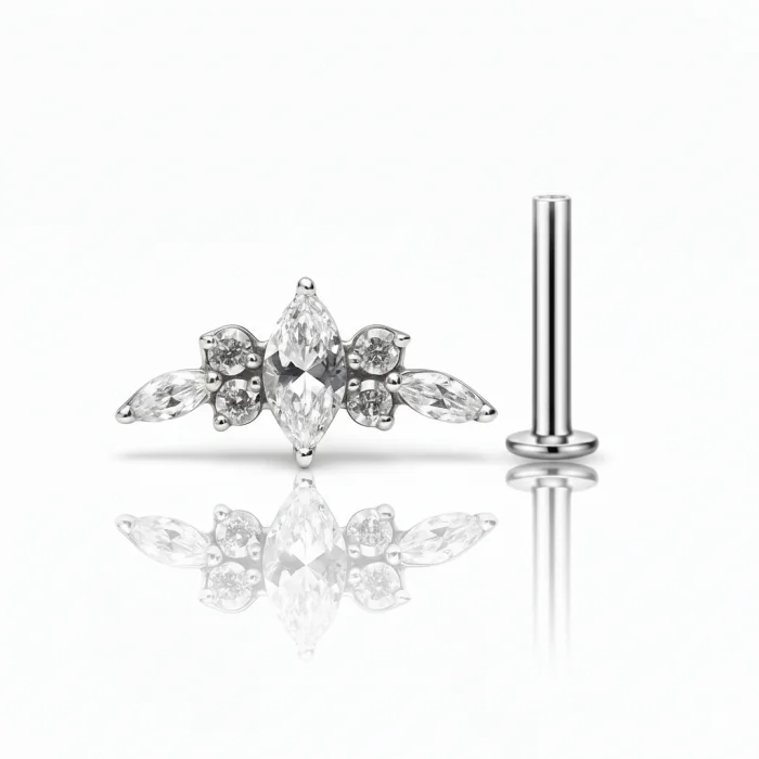 Piercing in titanio Gem Cluster con cluster di gemme luminose, ipoallergenico e ideale per lobo, helix e cartilagine.